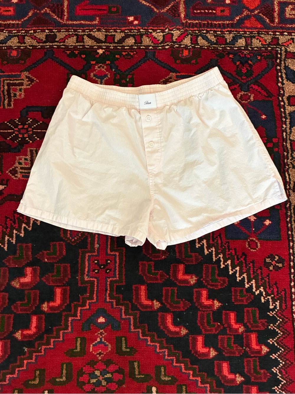 Aritzia tna Pink Pinstripe Boxer Pajama Shorts